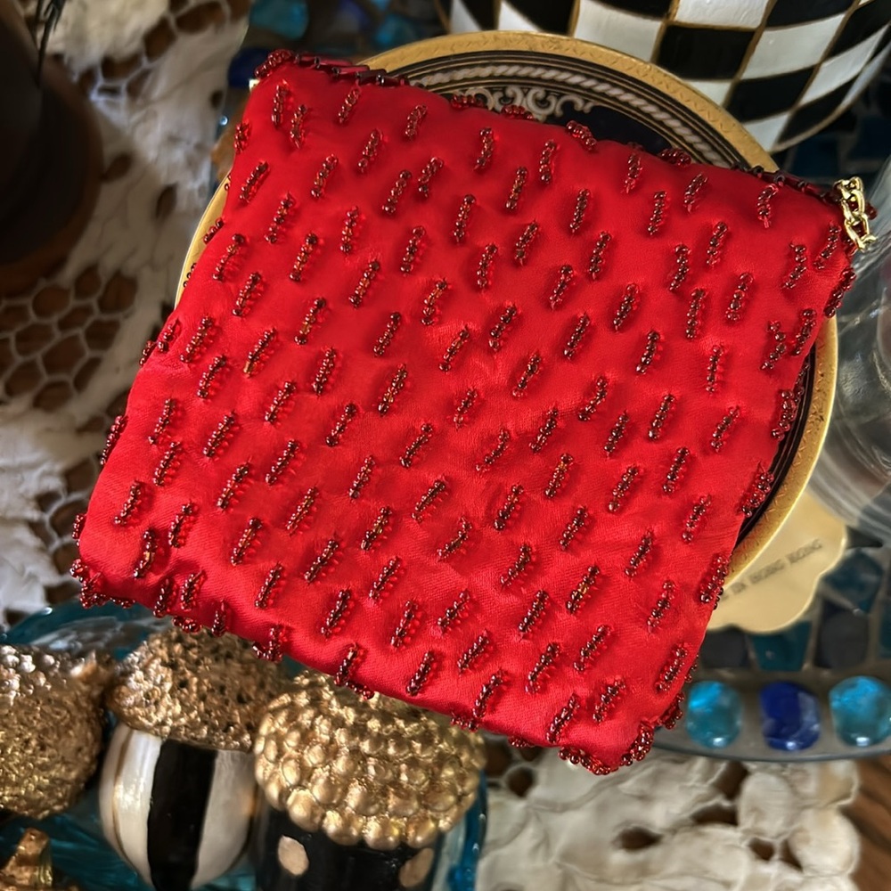 Vintage MISTER ERNEST Mini Formal Evening Red Beaded Crossbody Bag - Picture 2 of 8